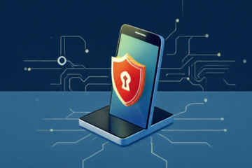 Imagem de um celular exibindo um aplicativo de antivírus em funcionamento, indicando proteção e segurança digital.