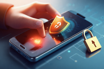 Imagem de um smartphone exibindo um aplicativo antivírus em ação.