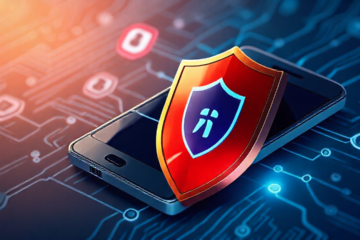 Imagem de um smartphone exibindo uma verificação de antivírus em andamento