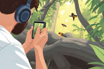 Imagem de um aplicativo identificando insetos a partir de uma fotografia em um ambiente natural.