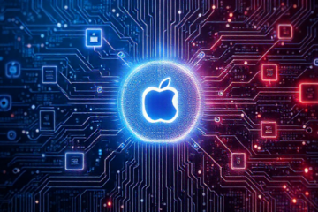 Imagem ilustrativa de um iPhone exibindo mensagens com ícones de segurança da Apple.