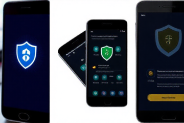 Ilustração de um smartphone com um escudo de proteção, simbolizando a importância de um antivírus para segurança móvel.