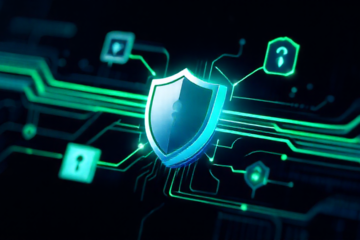 Imagem representando proteção de dados com firewall e antivírus em smartphone.