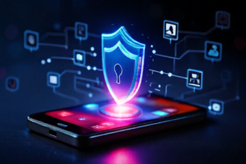 Imagem de um smartphone com proteção antivírus ativada, simbolizando segurança digital.