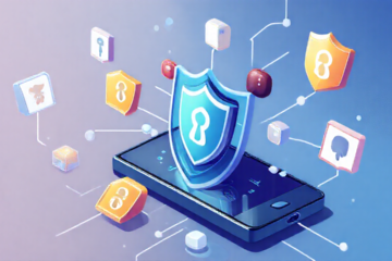 Imagem de um smartphone sendo protegido por um aplicativo antivírus, destacando a importância da segurança contra malware e trojans.