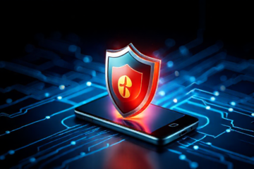 Ilustração de um smartphone protegido por aplicativo antivírus gratuito