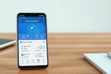 Imagem de um smartphone mostrando a interface de um aplicativo de otimização e limpeza de memória.
