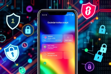 Imagem de um celular exibindo um aplicativo antivírus gratuito com interface amigável e opções de proteção