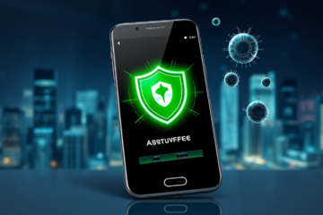 Imagem de um smartphone exibindo um aplicativo antivírus gratuito