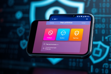 Imagem de um celular protegido por um antivírus gratuito, simbolizando segurança e proteção contra malware.