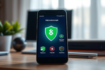 Imagem de um celular com aplicativo antivírus instalado para proteção.