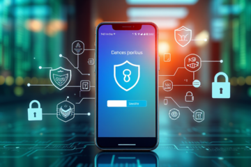 Imagem de um aplicativo antivírus em um smartphone, destacando a proteção contra ameaças digitais.