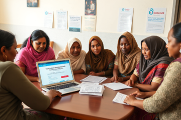 Mulher recebendo absorventes gratuitos pelo governo.