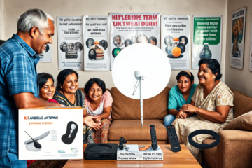 Imagem ilustrativa do kit de antena digital gratuito oferecido pelo Governo Federal para famílias de baixa renda.