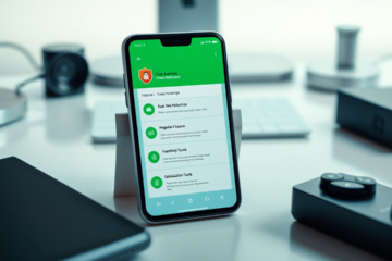 Imagem de um aplicativo antivírus gratuito para smartphone com recursos de segurança.