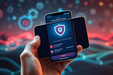 Imagem de um aplicativo antivírus gratuito para celular e smartphone, destacando a segurança digital.