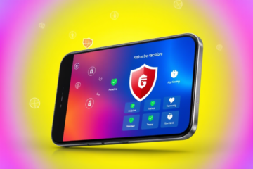 Imagem de um smartphone com aplicativo antivírus gratuito, simbolizando proteção e segurança digital.