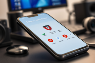 Imagem de um smartphone exibindo um aplicativo antivírus gratuito.