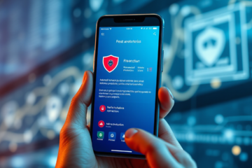 Imagem de um aplicativo antivírus gratuito para celular, ressaltando a segurança digital.
