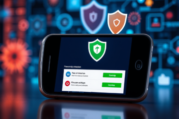 Imagem ilustrativa de um celular com aplicativo antivírus gratuito em funcionamento