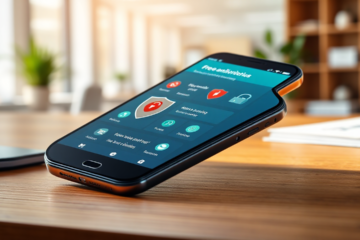 Imagem de um smartphone exibindo um aplicativo antivírus gratuito para proteção contra malware.