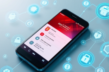 Imagem de um smartphone com aplicativo antivírus gratuito em destaque.