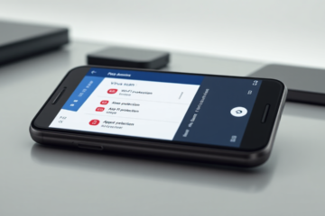 Um smartphone exibindo um aplicativo antivírus gratuito, simbolizando segurança e proteção contra ameaças digitais.
