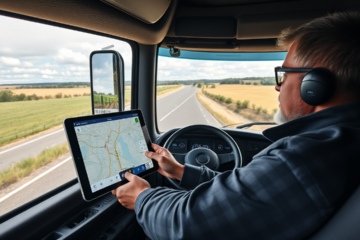 Imagem de um caminhão utilizando aplicativo GPS offline e gratuito para navegação.