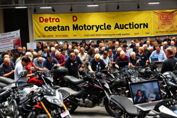 Imagem ilustrativa do leilão de motos do Detran com detalhes sobre datas e veículos disponíveis.
