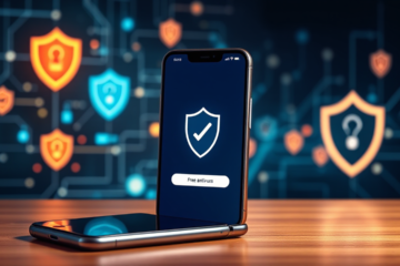 Imagem de um celular mostrando um aplicativo antivírus gratuito em ação.