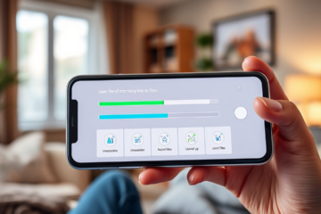 Ilustração de um smartphone sendo otimizado com um aplicativo de memória.