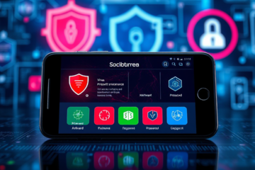 Imagem ilustrativa de aplicativos de antivirus para celular, destacando segurança e proteção contra malwares.