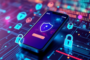 Imagem de um celular com aplicativo de antivírus em destaque.