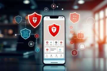 Imagem ilustrativa de um aplicativo de antivírus para celular, destacando proteção contra vírus e malwares