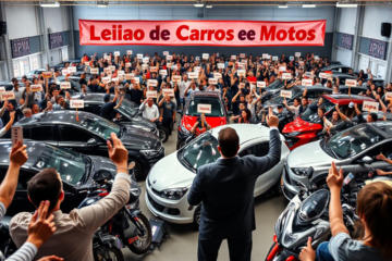 Leilão de carros e motos com IPVA pago, oferecendo ótimas oportunidades de compra.