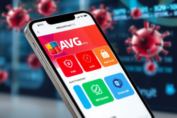 Imagem do aplicativo antivírus gratuito para smartphones, mostrando a interface e recursos de proteção.