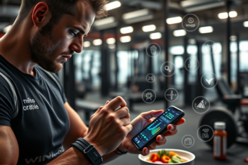 Atletas utilizando tecnologia e nutrição em biohacking para otimizar desempenho.