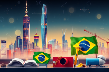 Imagem representativa da ascensão da China em inteligência artificial, destacando patentes e publicações científicas.