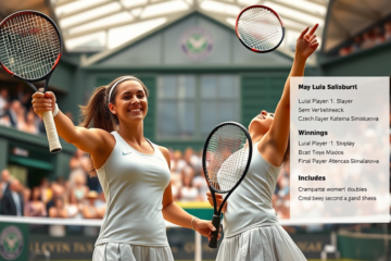 Luisa Stefani y Joe Salisbury celebran su victoria en la semifinal de dobles mixtos en Wimbledon.