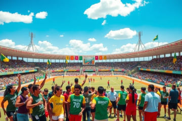 Atletas competindo nas diversas modalidades dos Jogos Abertos do Interior, destacando a energia e o talento dos participantes.