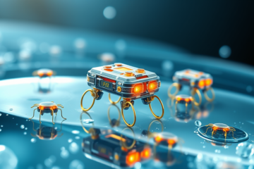 Imagem do menor robô autônomo do mundo, invisível a olho nu, equipado com sensores e propulsionado por energia solar.