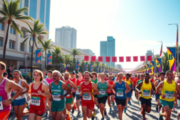 Milhares de corredores se preparando para a Corrida Internacional de São Silvestre.