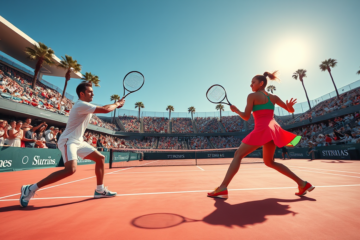 Nick Kyrgios e Aryna Sabalenka em partida da Batalha dos Sexos, um emocionante confronto entre gêneros no tênis.