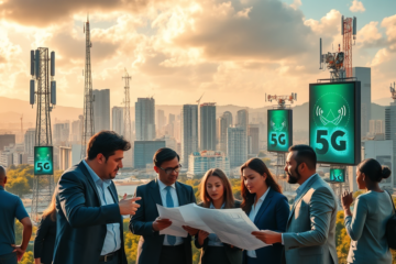 Gráfico de crescimento no setor de telecomunicações e empregos qualificados no Brasil.