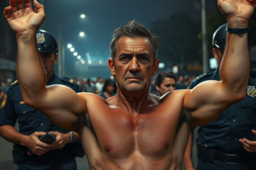 Ex-jogador Perdigão mostrando hematomas após agressão de policiais militares, registrando a violência em vídeos e fotos.