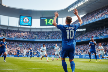 Chelsea players celebrate their victory against Pafos in the UEFA Champions League.