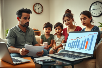 Gráfico mostrando o aumento do comprometimento da renda das famílias brasileiras com dívidas nos últimos 20 anos, destacando os impactos das altas taxas de juros.