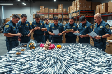 Apreensão de canetas emagrecedoras contrabandeadas, revelando o aumento do comércio ilícito e os riscos à saúde pública.