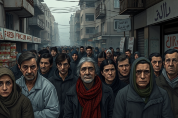 Imagem refletindo a crise e o desespero vividos pelos iranianos devido à guerra e à deterioração econômica.