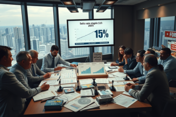 Gráfico ilustrando a pressão financeira sobre empresas brasileiras devido a juros altos e crédito restrito.